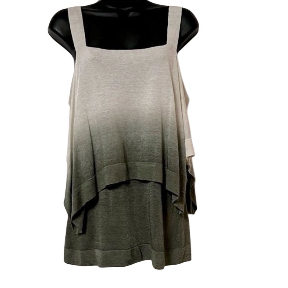 LAFAYETTE 148 Linen Ombre Green Cream Sand Washed Tank Drape Overlay Top M NWT
